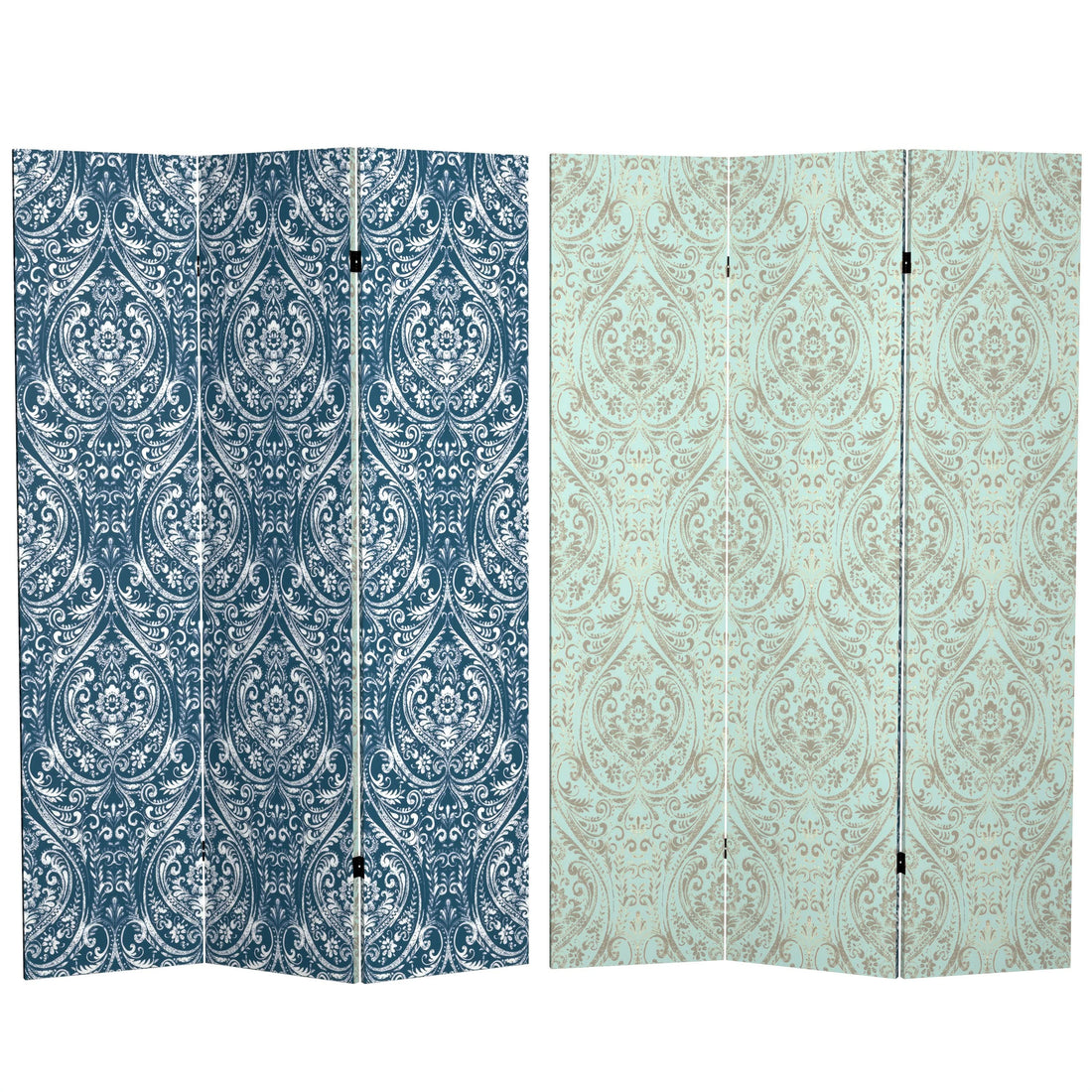 6 ft. Tall Double Sided Ocean Damask Canvas Room Divider