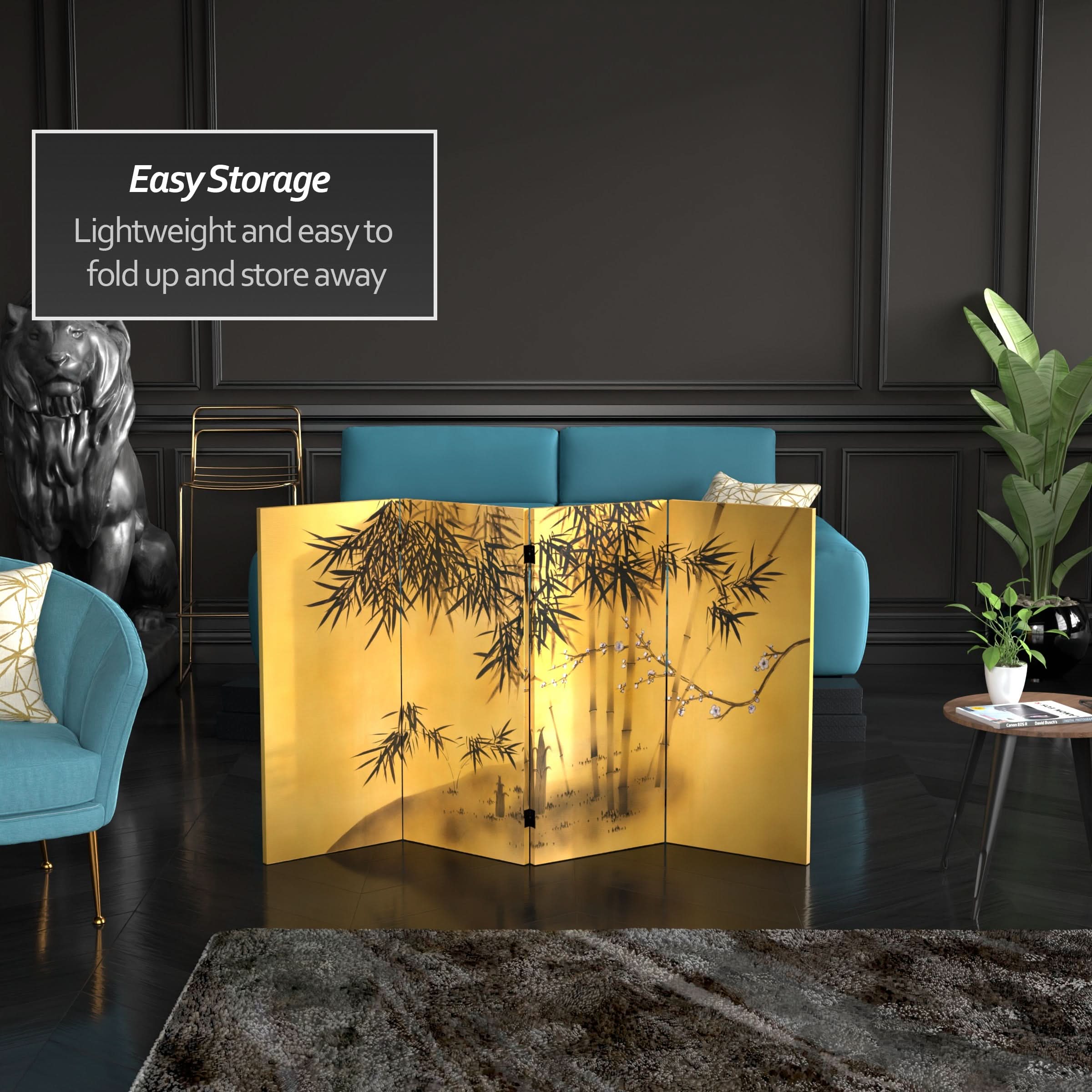 3 ft. Short Double Sided Bamboo Tree Canvas Room Divider