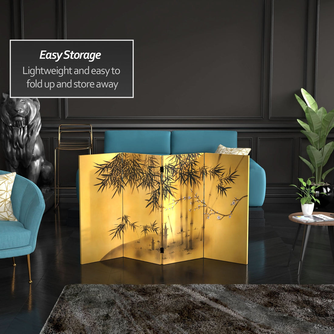 3 ft. Short Double Sided Bamboo Tree Canvas Room Divider