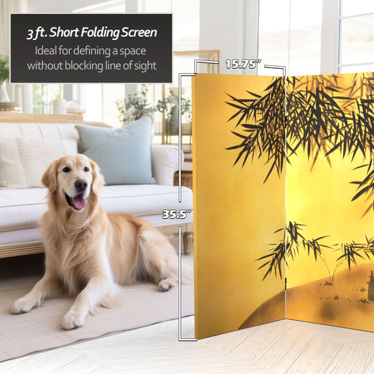  3 ft. Short Double Sided Bamboo Tree Canvas Room Divider 