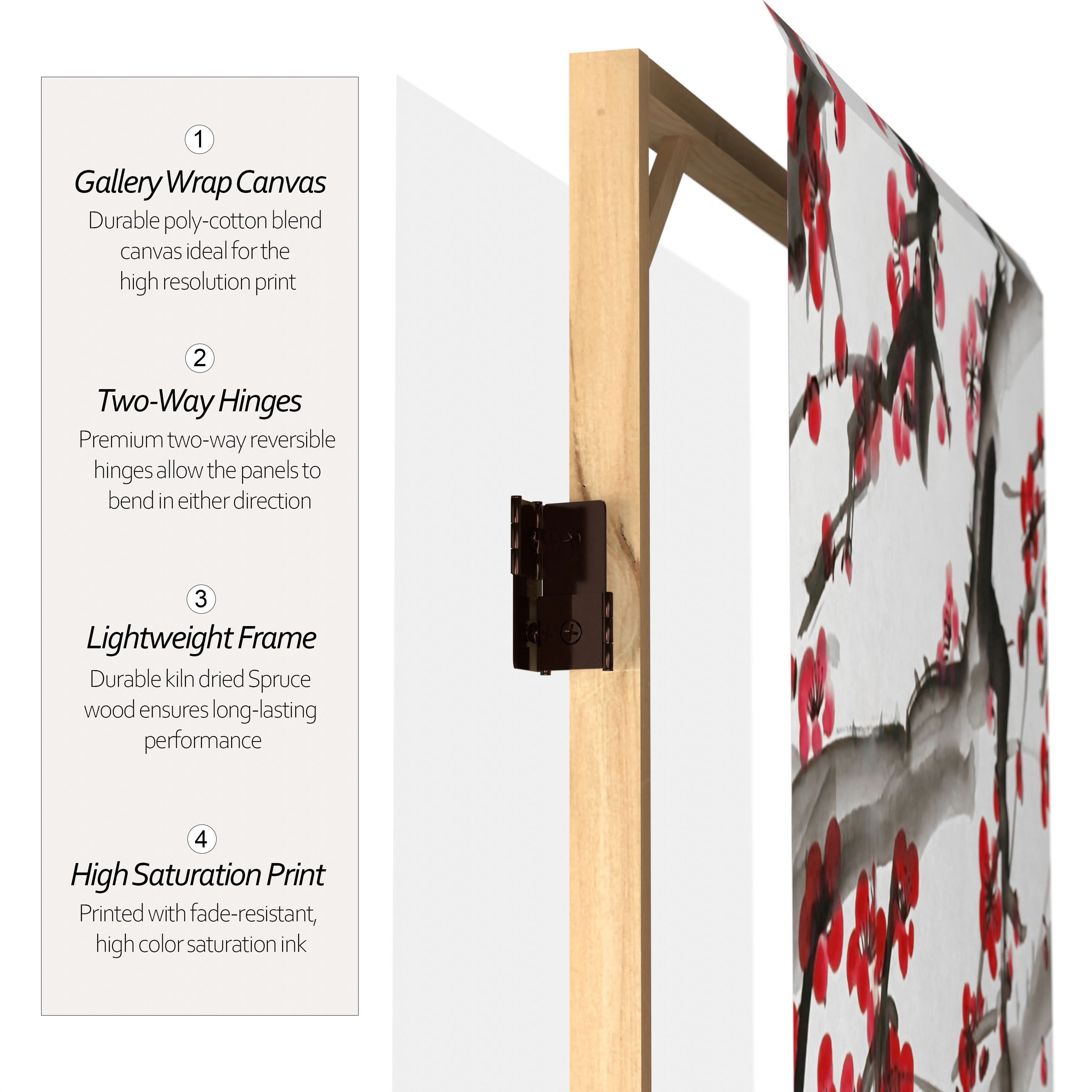 3 ft. Short Double Sided Plum Blossom Canvas Room Divider