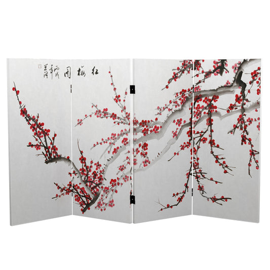 3 ft. Short Double Sided Plum Blossom Canvas Room Divider