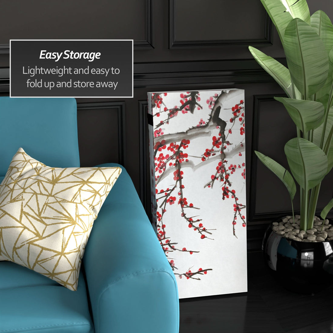 3 ft. Short Double Sided Plum Blossom Canvas Room Divider