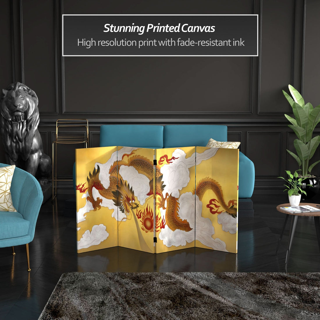 3 ft. Short Double Sided Dragon in the Sky Canvas Room Divider