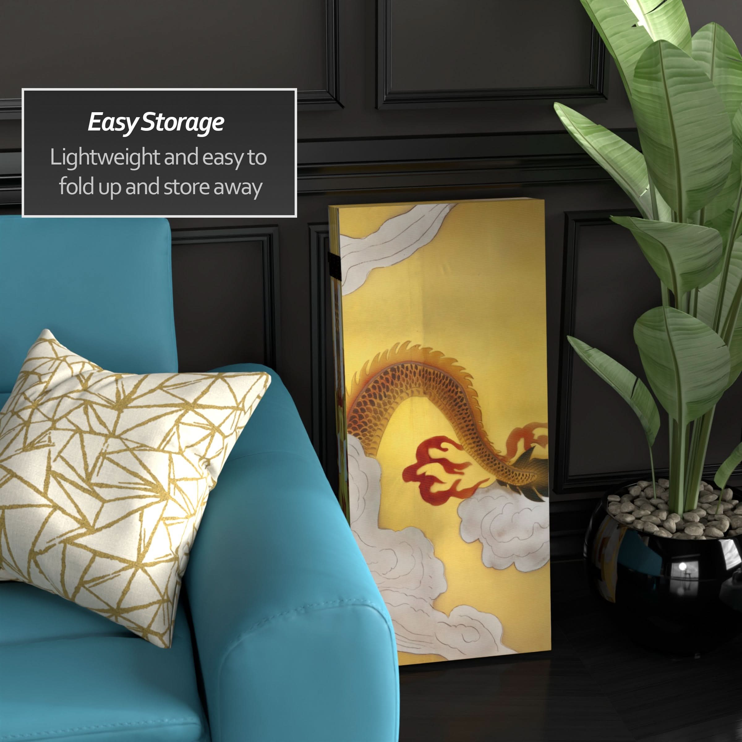 3 ft. Short Double Sided Dragon in the Sky Canvas Room Divider