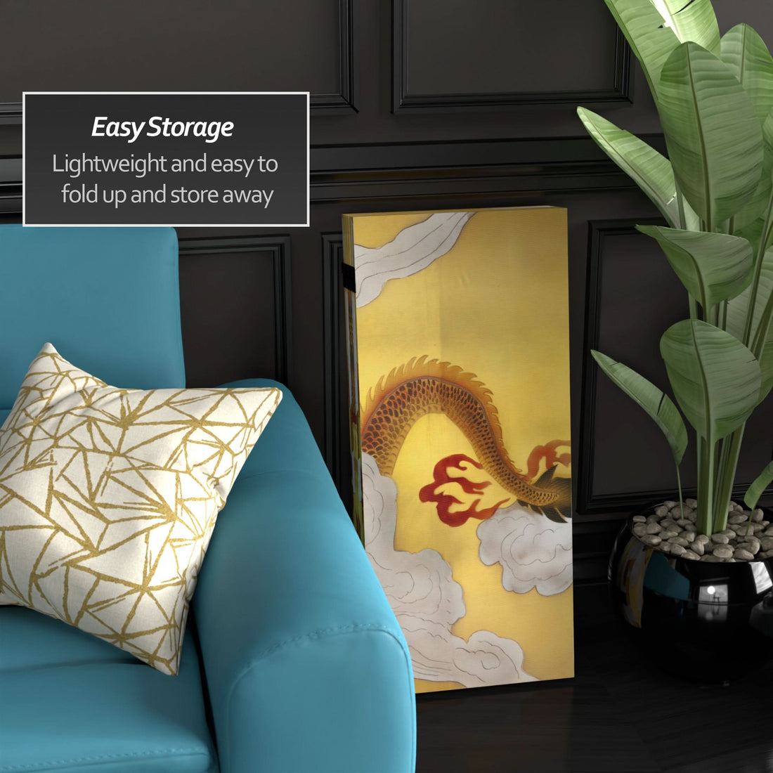 3 ft. Short Double Sided Dragon in the Sky Canvas Room Divider