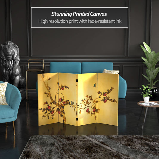  3 ft. Short Double Sided Birds on Plum Tree Canvas Room Divider 