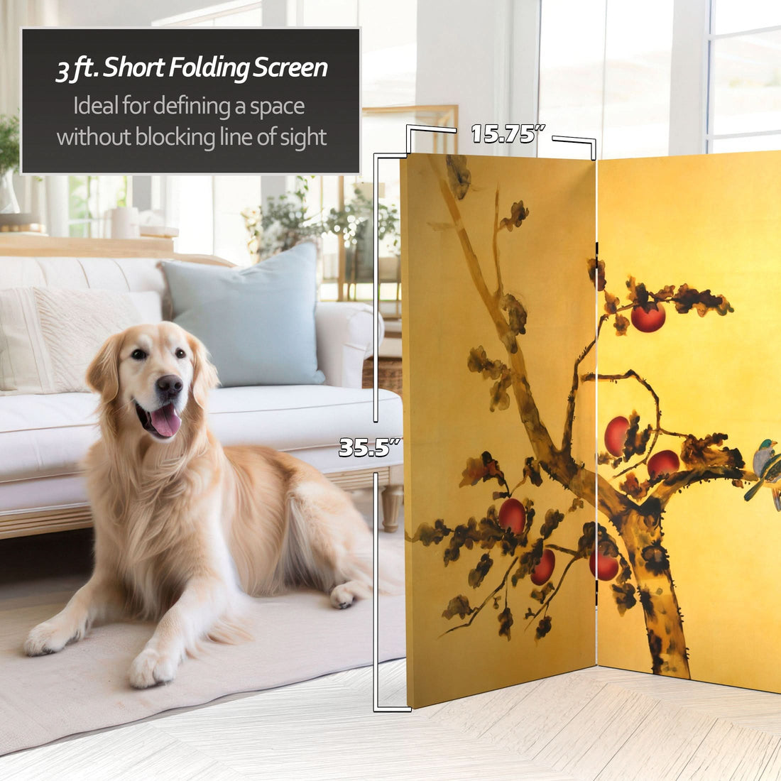 3 ft. Short Double Sided Birds on Plum Tree Canvas Room Divider