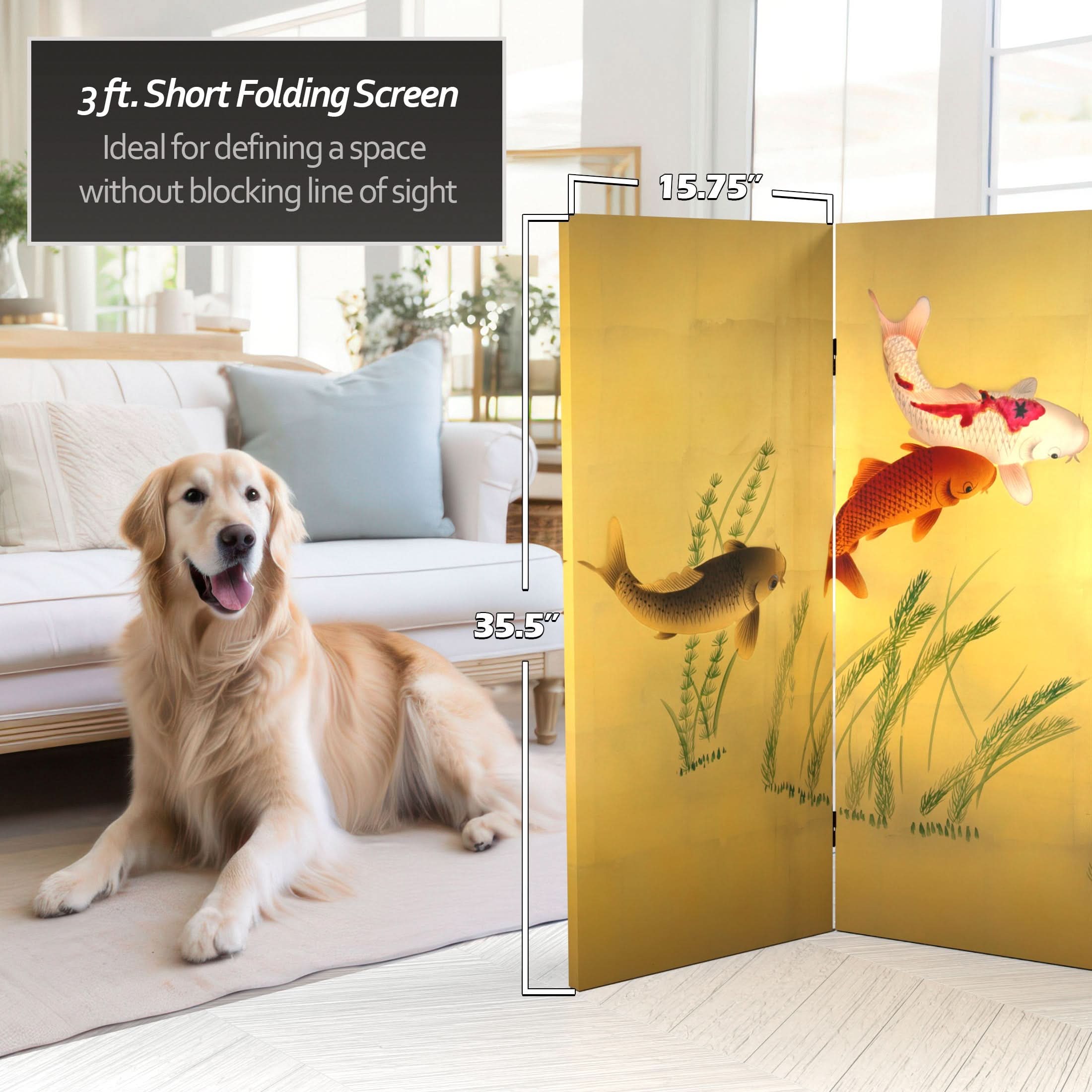 3 ft. Short Double Sided Seven Lucky Fish Canvas Room Divider