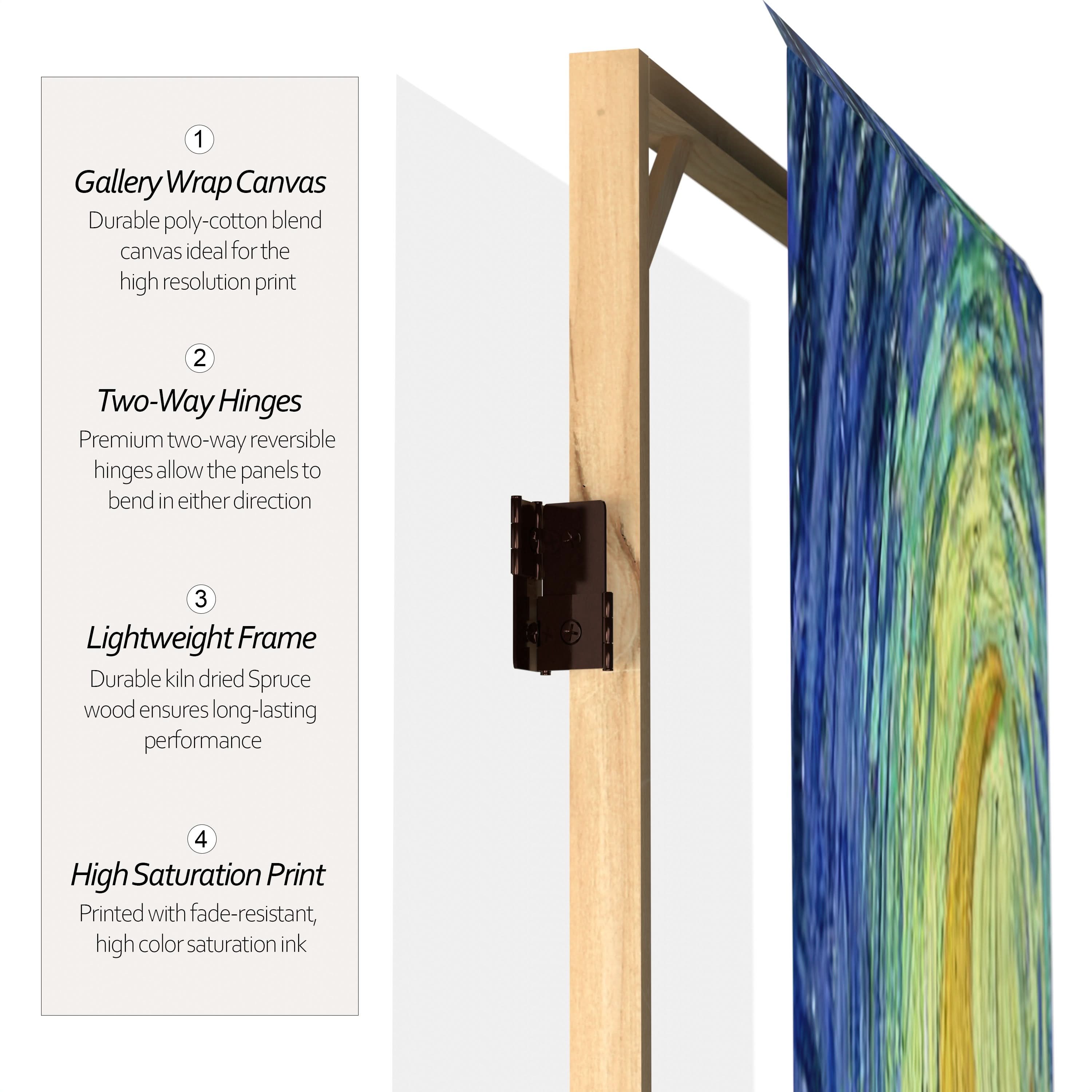 6 ft. Tall Double Sided Works of Van Gogh Canvas Room Divider 4 Panel