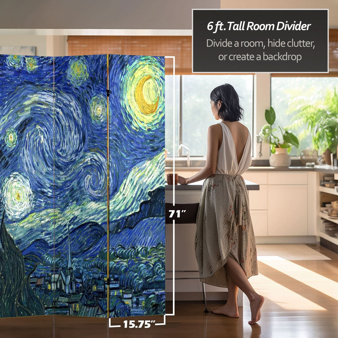 6 ft. Tall Double Sided Works of Van Gogh Canvas Room Divider 4 Panel