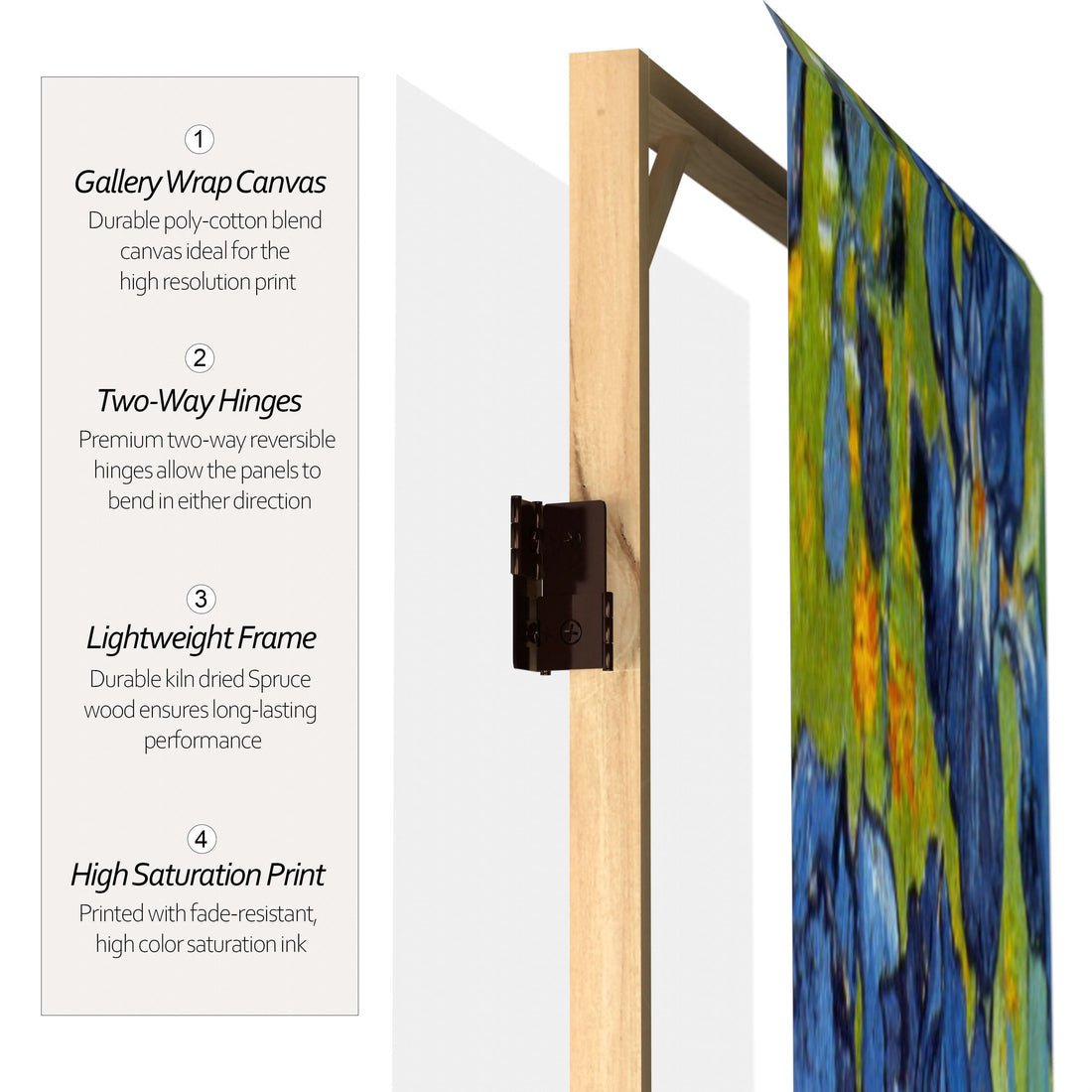 6 ft. Tall Double Sided Works of Van Gogh Canvas Room Divider - Irises/Starry Night Over Rhone