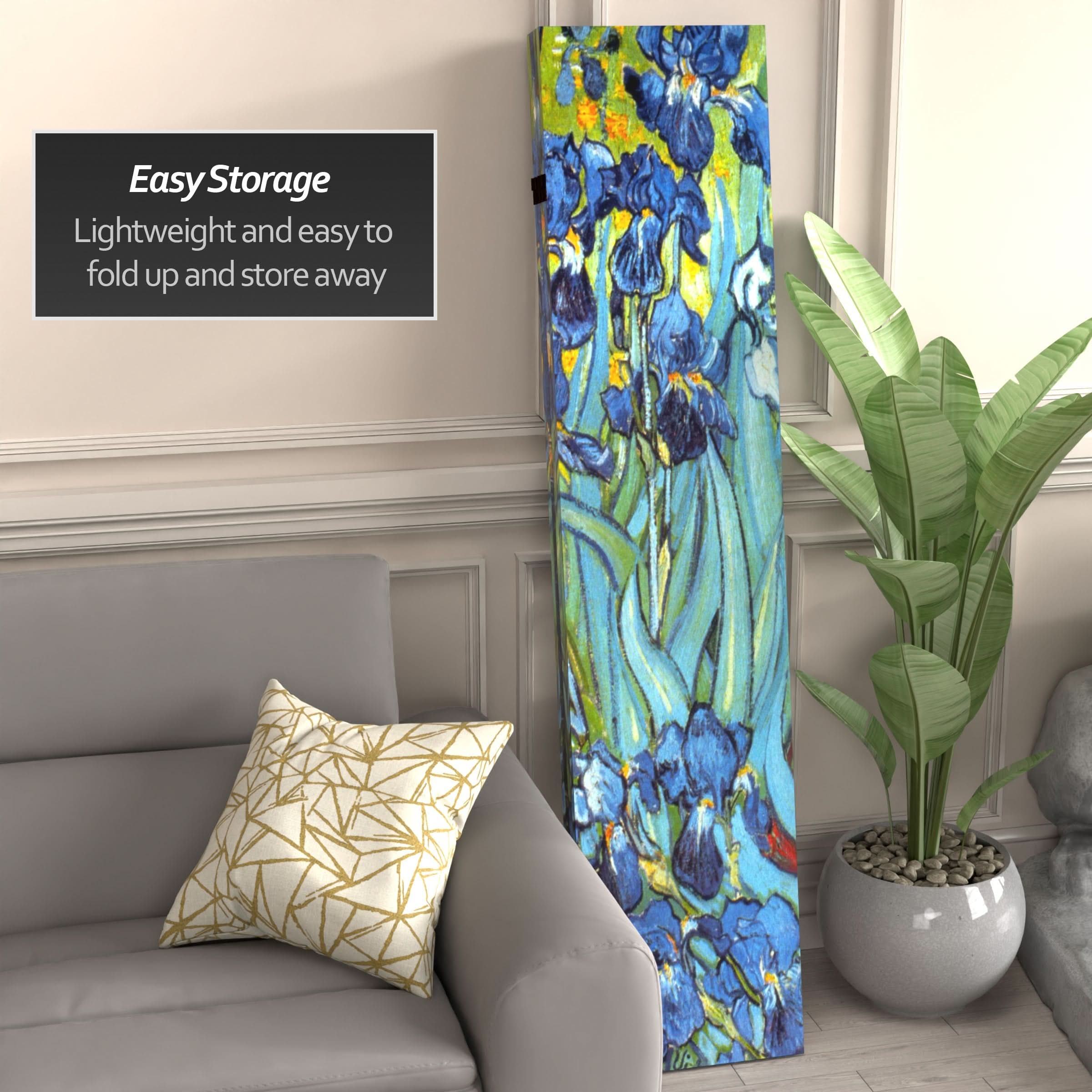 6 ft. Tall Double Sided Works of Van Gogh Canvas Room Divider - Irises/Starry Night Over Rhone