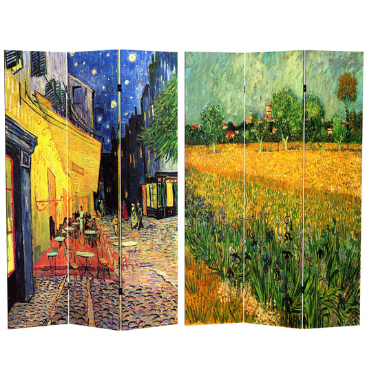 6 ft. Tall Double Sided Works of Van Gogh Canvas Room Divider - Cafe Terrace/View of Arles