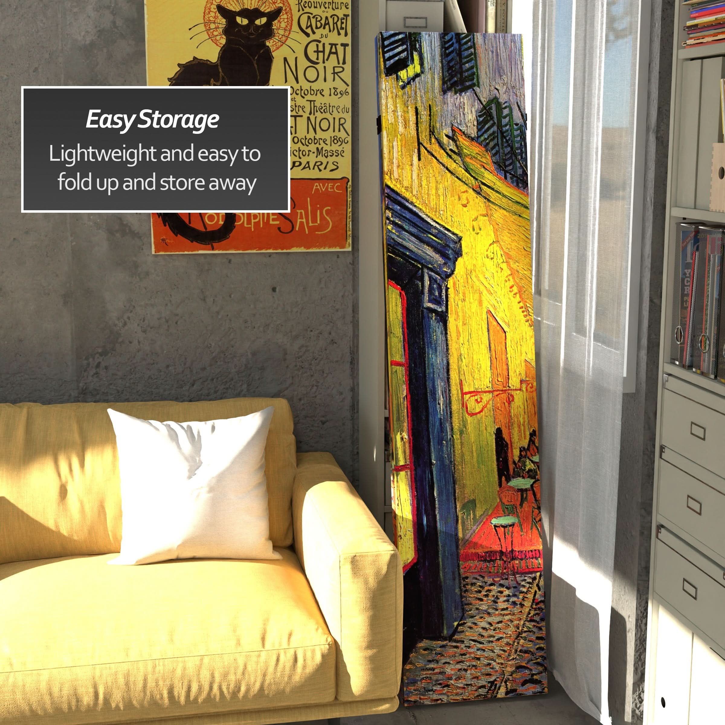 6 ft. Tall Double Sided Works of Van Gogh Canvas Room Divider - Cafe Terrace/View of Arles