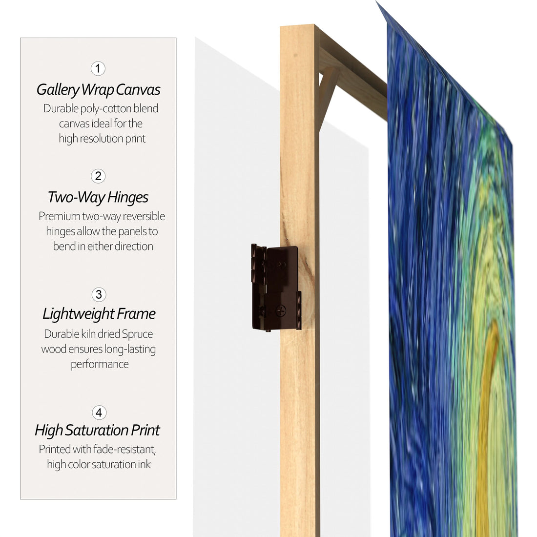 6 ft. Tall Double Sided Works of Van Gogh Canvas Room Divider - Starry Night/Sunflowers