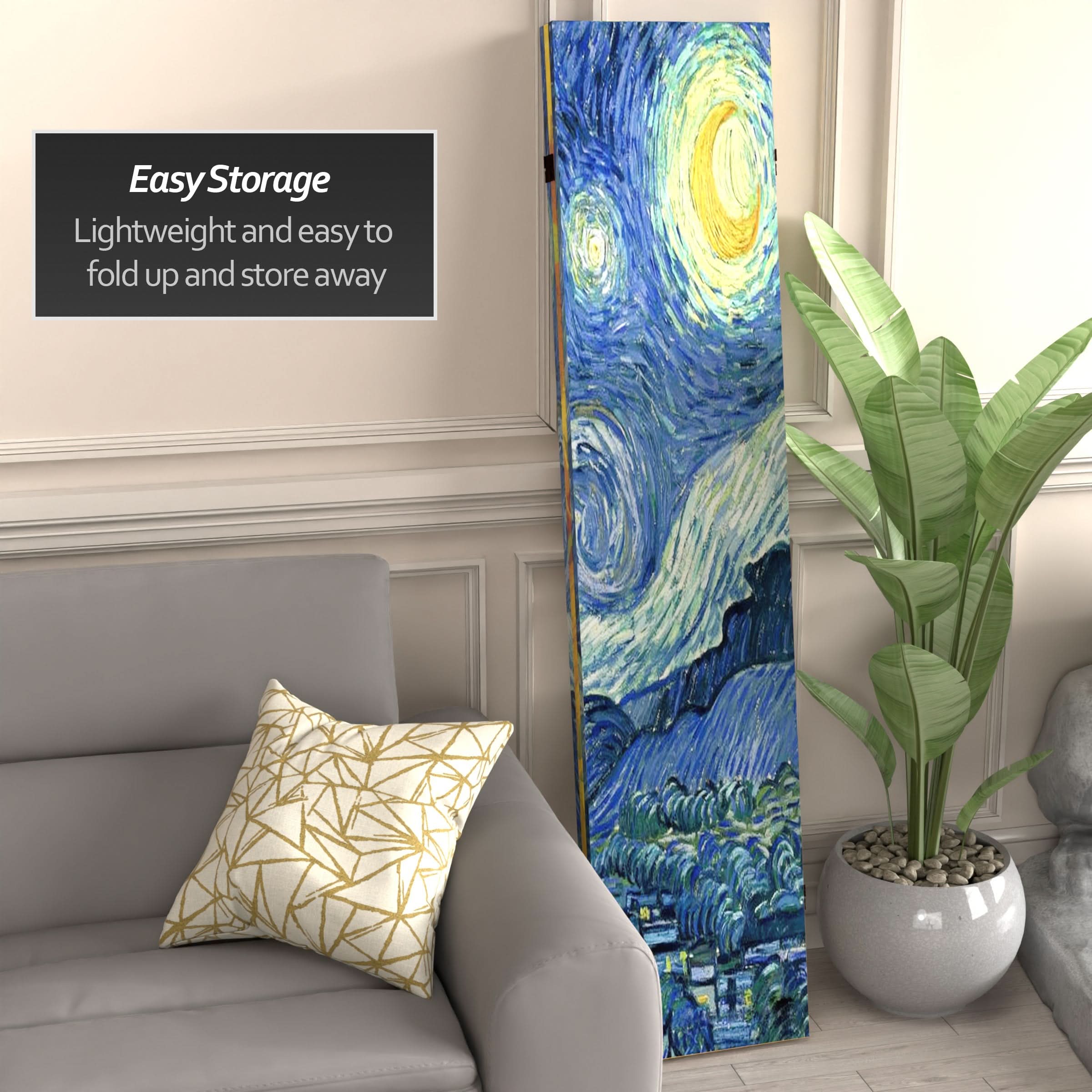 6 ft. Tall Double Sided Works of Van Gogh Canvas Room Divider - Starry Night/Sunflowers