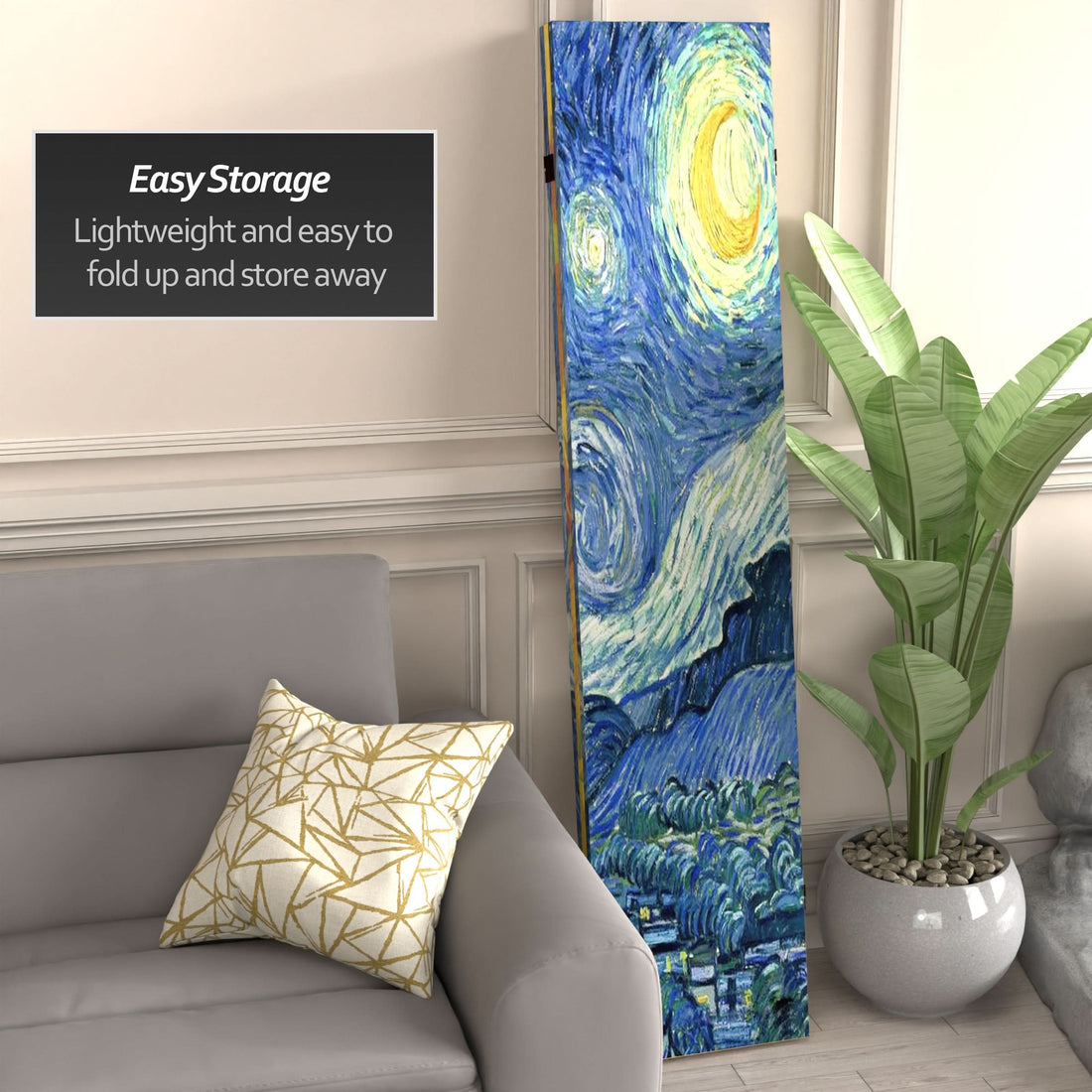 6 ft. Tall Double Sided Works of Van Gogh Canvas Room Divider - Starry Night/Sunflowers