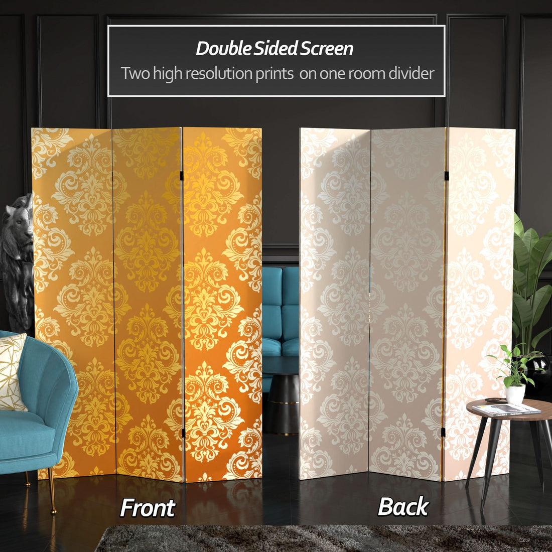 6 ft. Tall Double Sided Baroque Wallpaper Canvas Room Divider