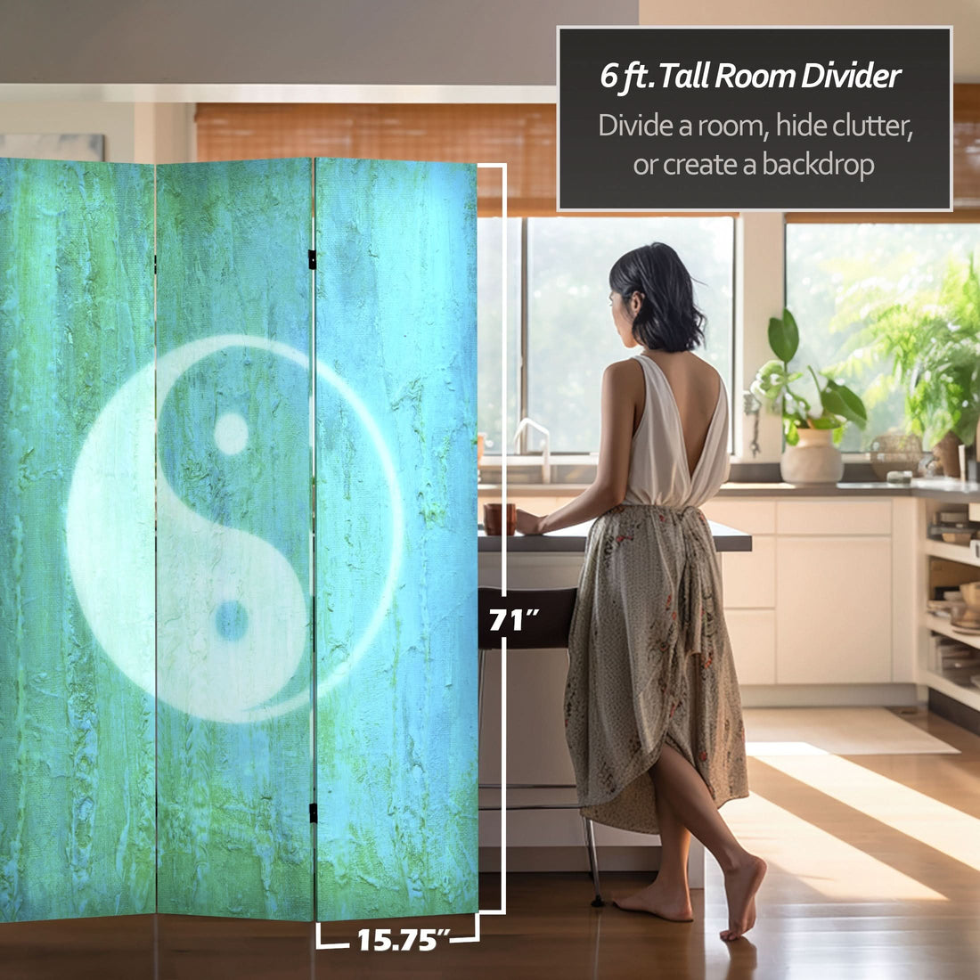 6 ft. Tall Double Sided Yin Yang/Om Canvas Room Divider