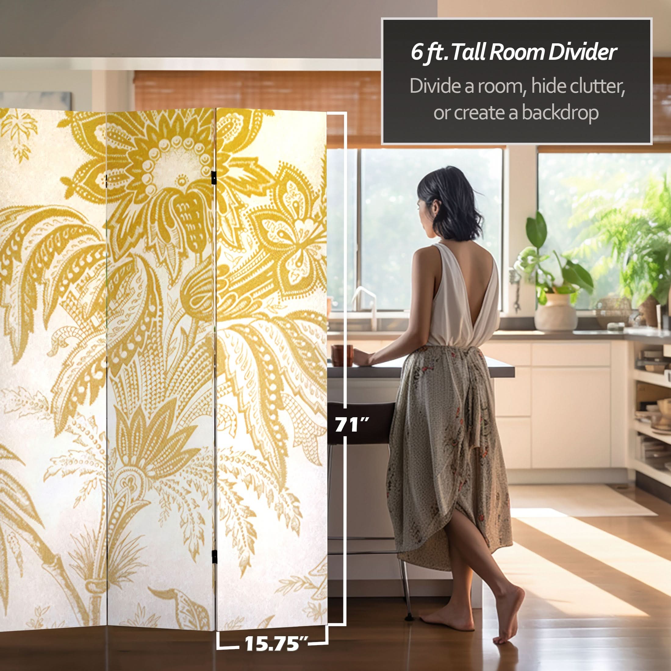 6 ft. Tall Gold Toile Double Sided Room Divider