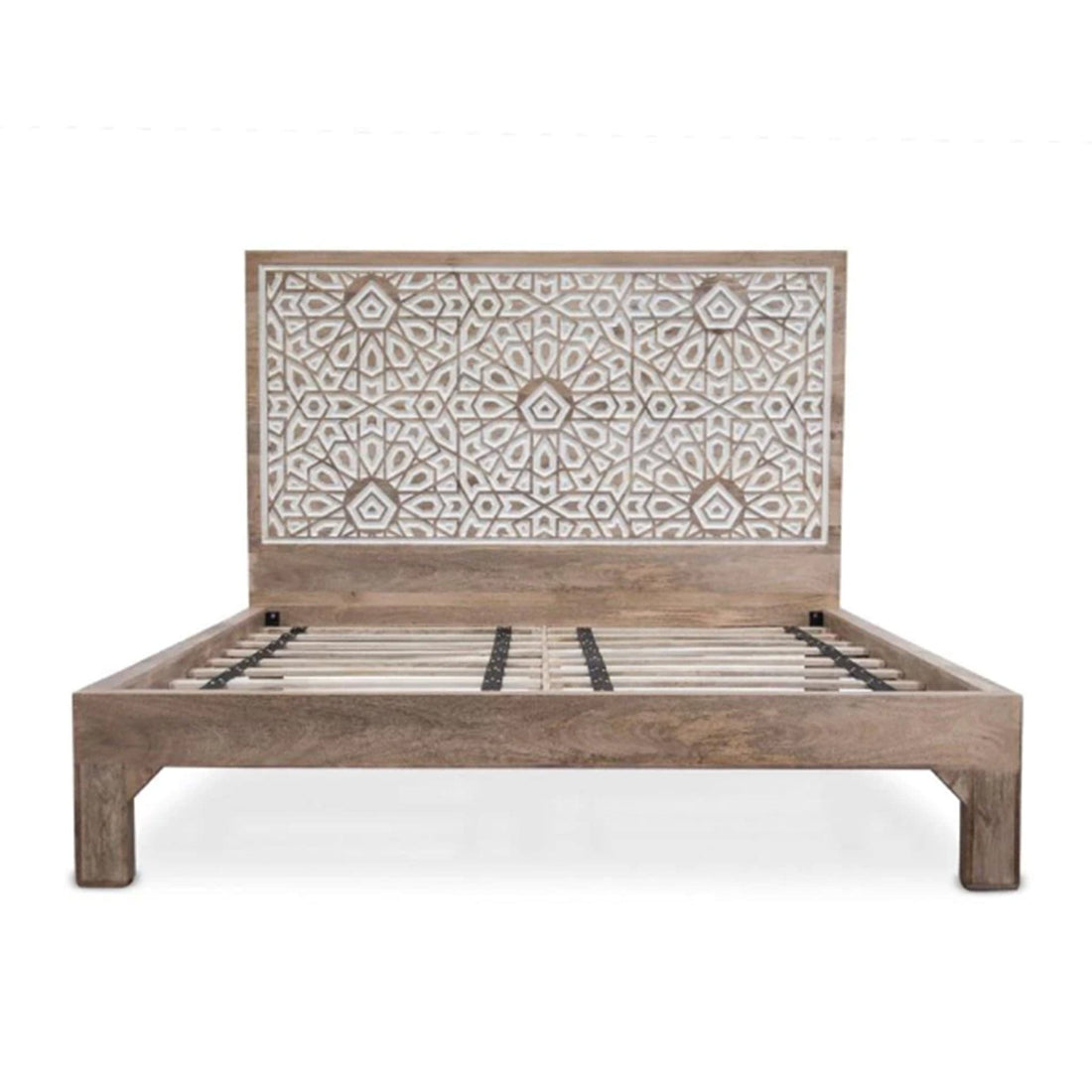 Haveli Geometric Carved Platform Bed