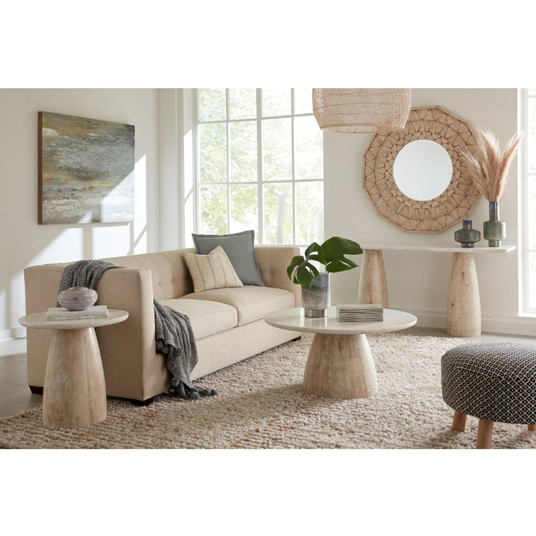 Palm Desert White Marble Round Side Table