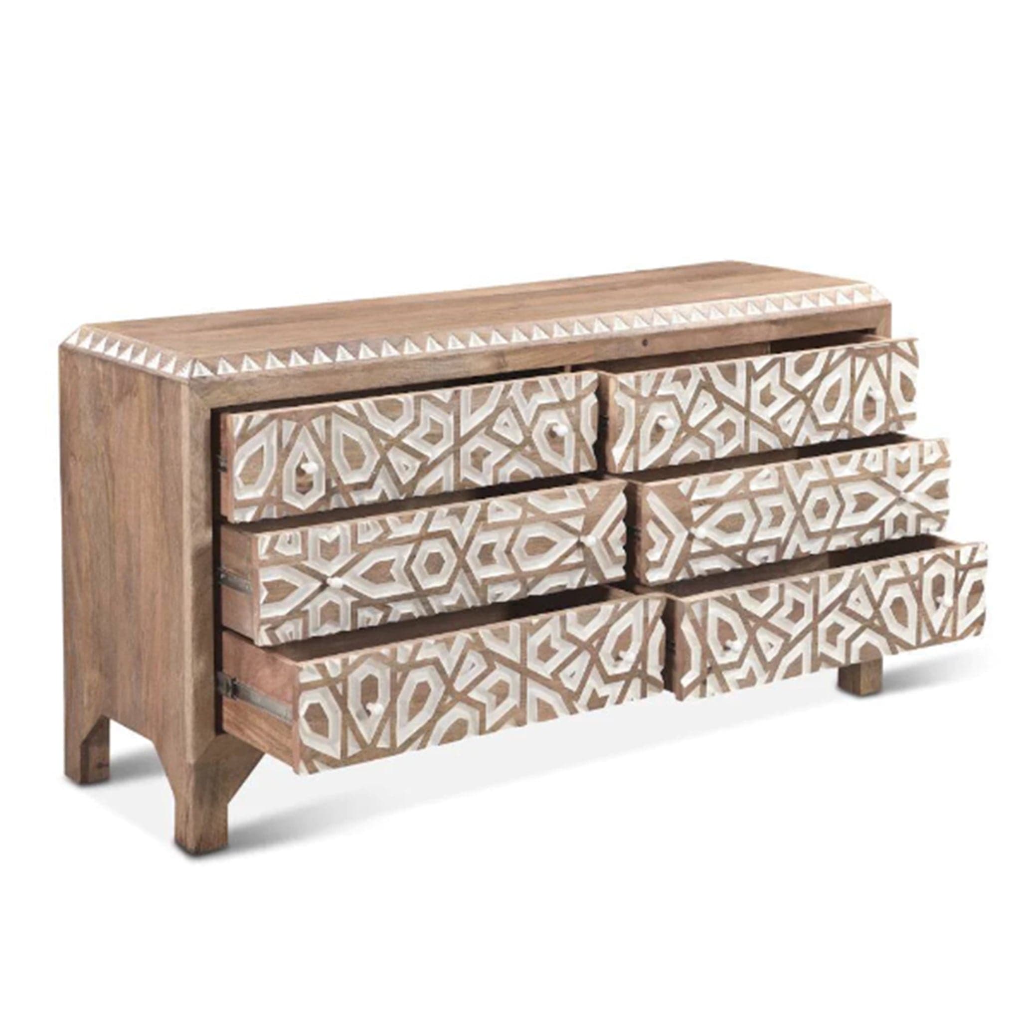 Haveli Dresser 61in Carved, Natural White Haveli Dresser 61in Carved, Natural White