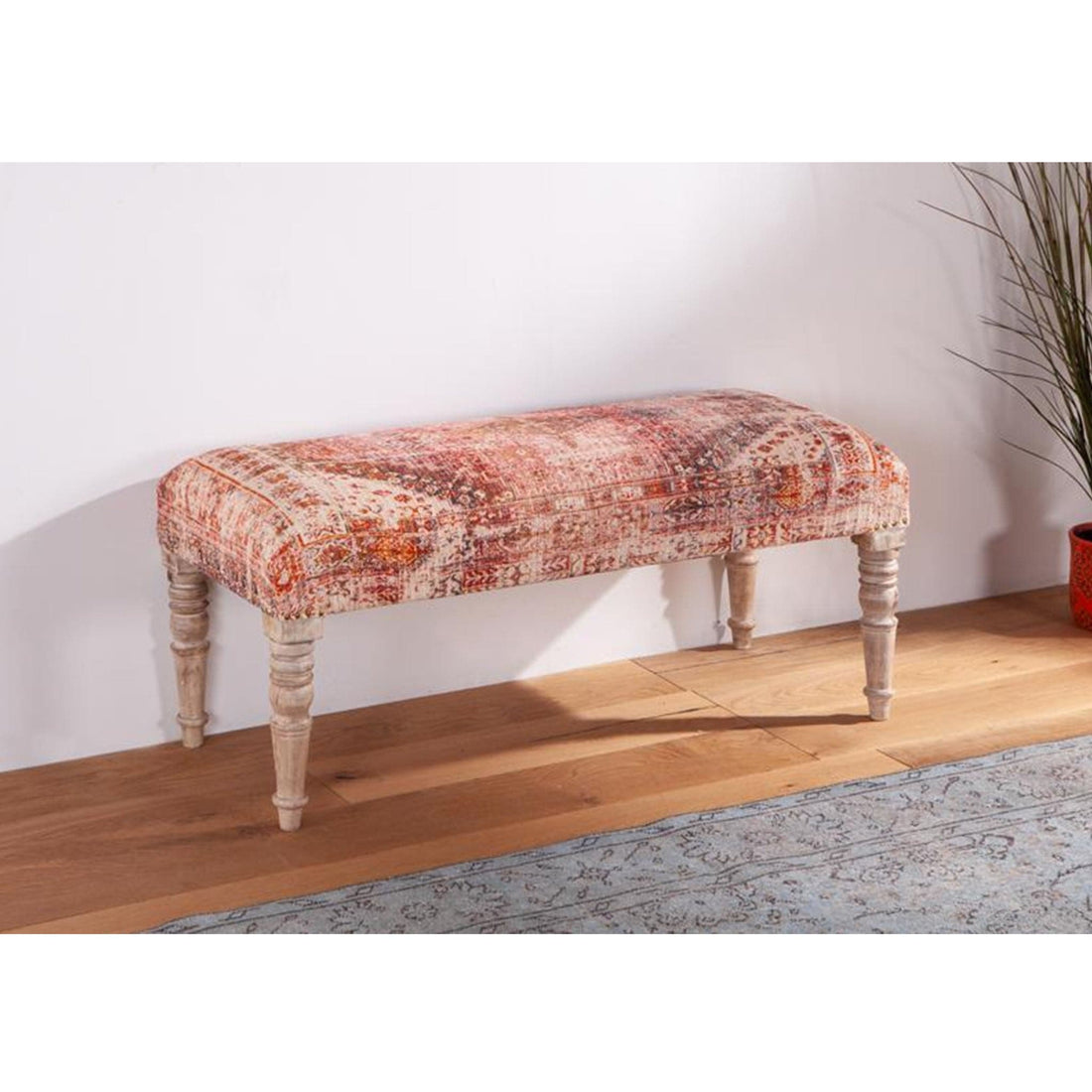 Algiers Tihiri Red Print Upholstered Bench