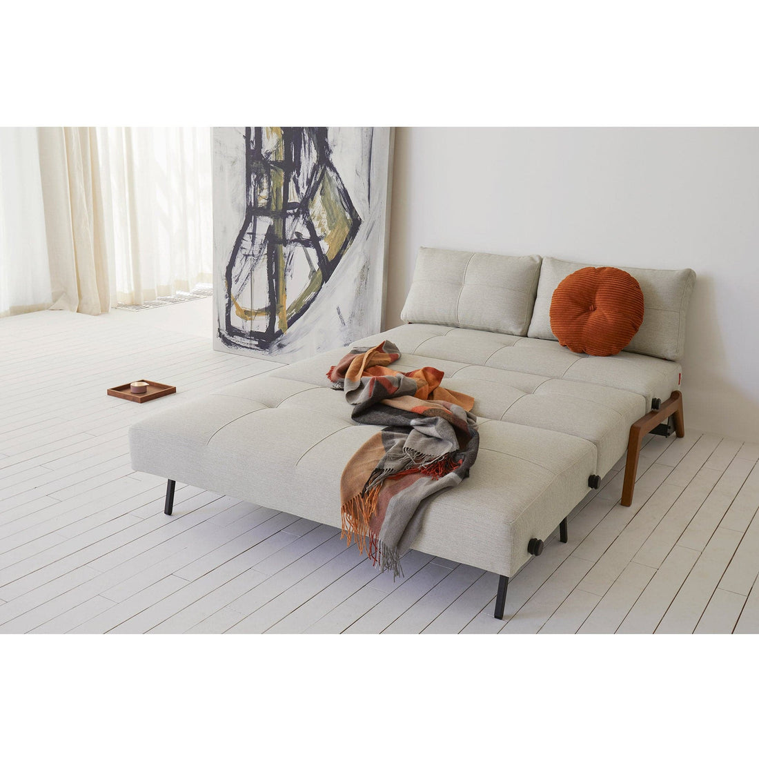 Cubed Full Size Sofa Bed With Dark Wood Legs