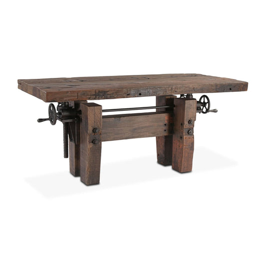 Rustic Revival Old Teak Industrial Hand Crank Office Desk - Home Trends & Design