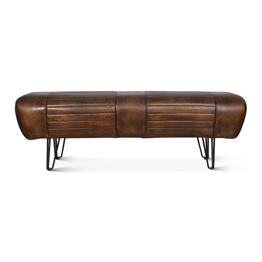  Brisbane Mid - Century Bench in Antique Whiskey Leather - Home Trends & Design 