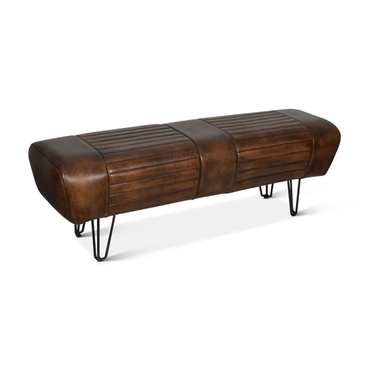 Brisbane Mid - Century Bench in Antique Whiskey Leather - Home Trends & Design