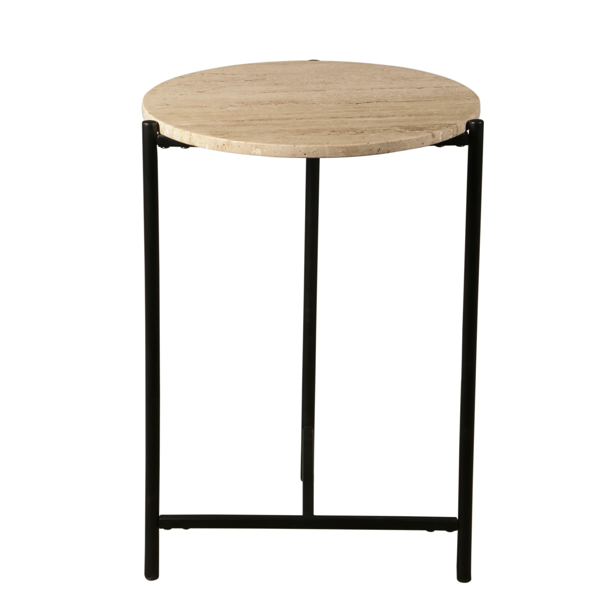 Charleston Iron and Travertine Stone Round Side Table - Home Trends & Design