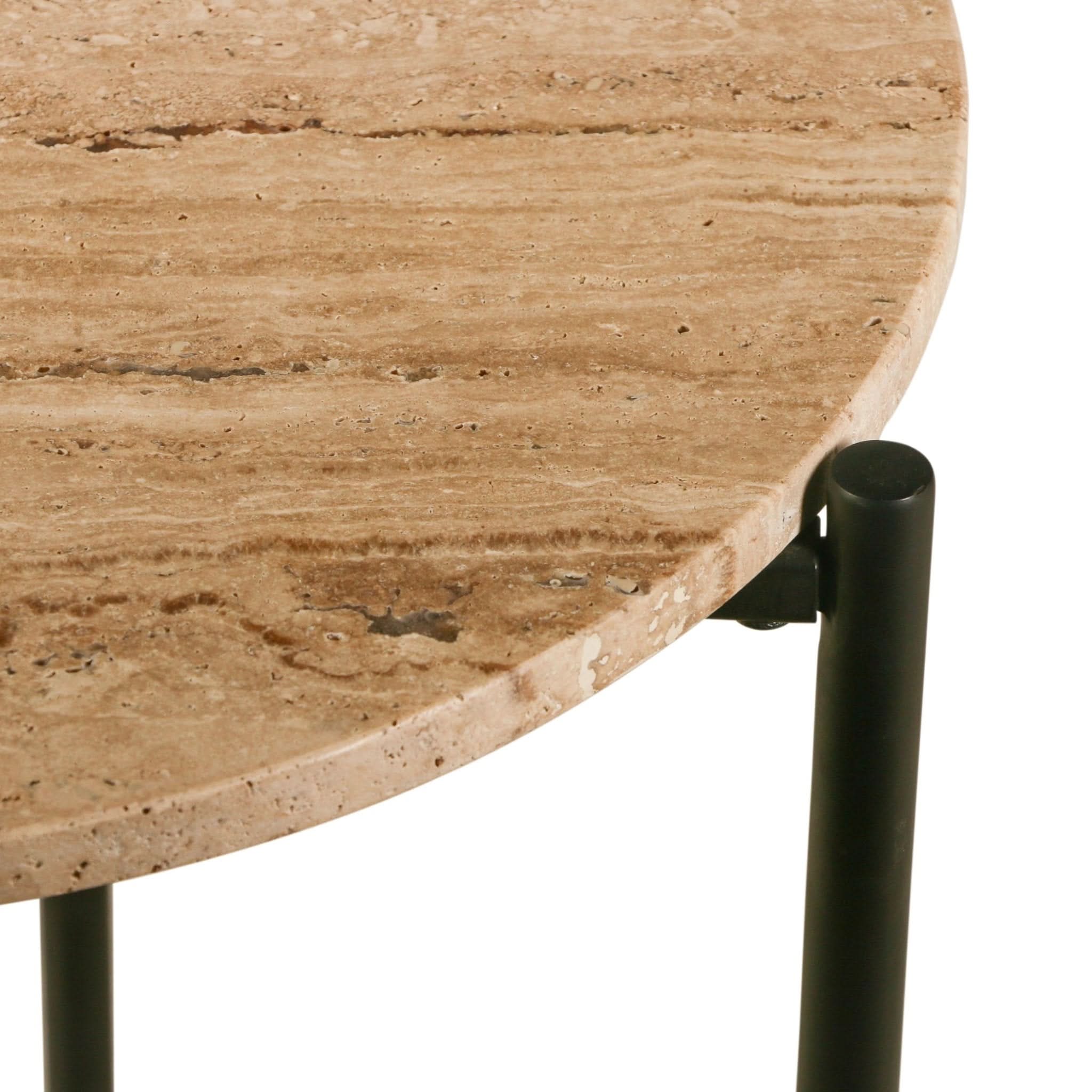 Charleston Iron and Travertine Stone Round Side Table - Home Trends & Design