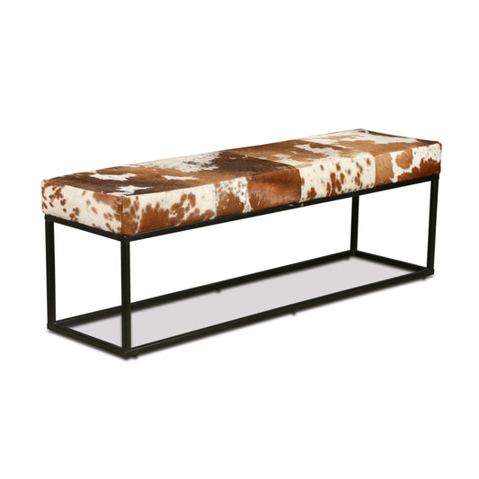 Melbourne 54" Iron and Brown Cowhide Leather Bench - Home Trends & Design
