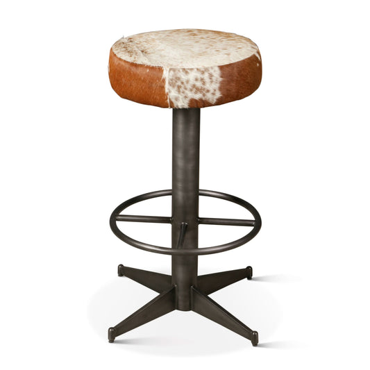 Melbourne Brown Cowhide Leather and Iron Bar Stool - Home Trends & Design