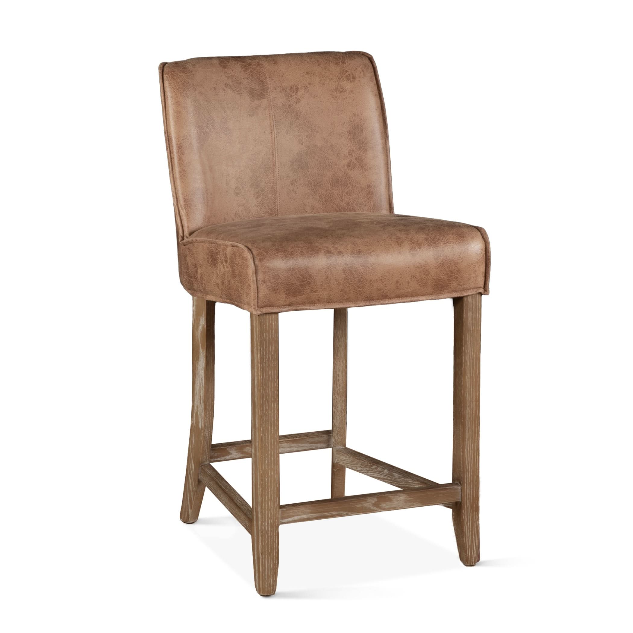 Avery Casual Vintage Tan Leather Counter Chair with Natural Legs - Home Trends & Design