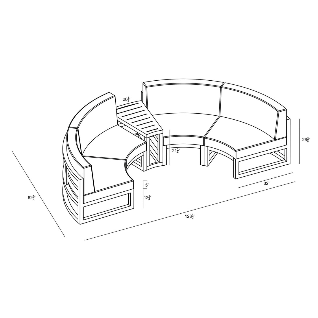 Avion 3 Piece Curve Sectional Set