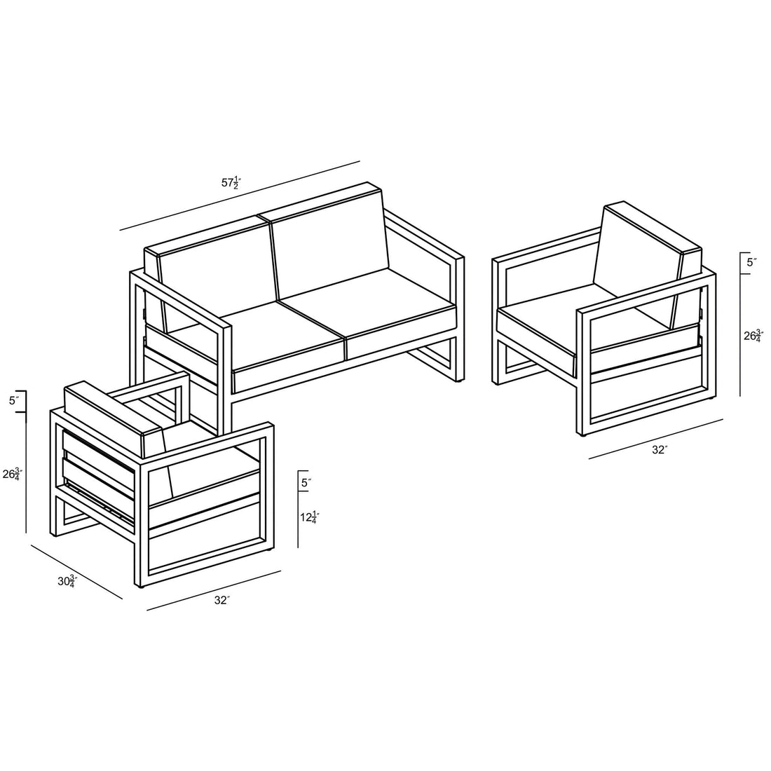 Avion 3 Piece Loveseat Set