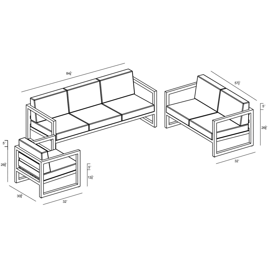 Avion 3 Piece Sofa Loveseat