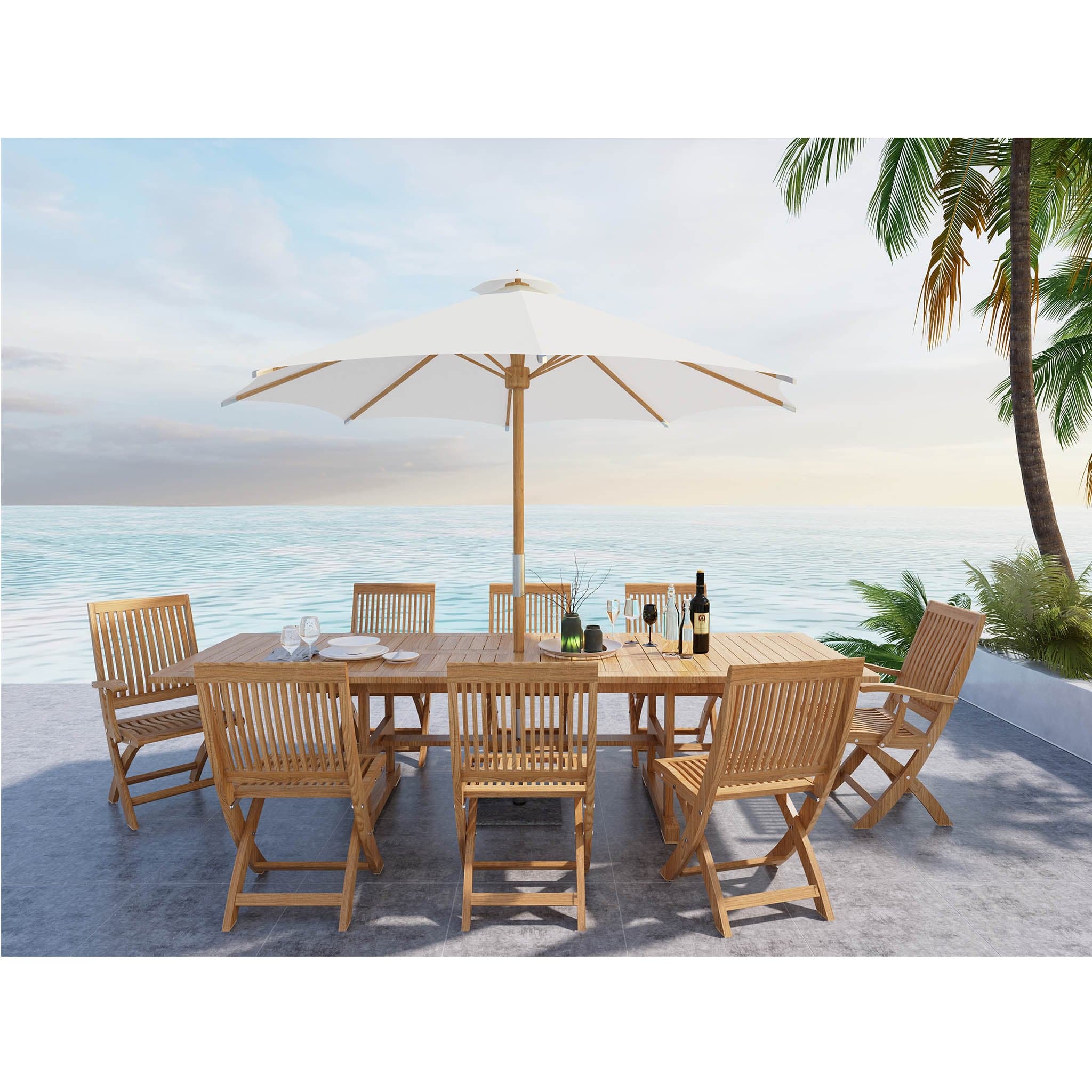 HiTeak Market 118-inch Diameter Teak Outdoor Umbrella in White