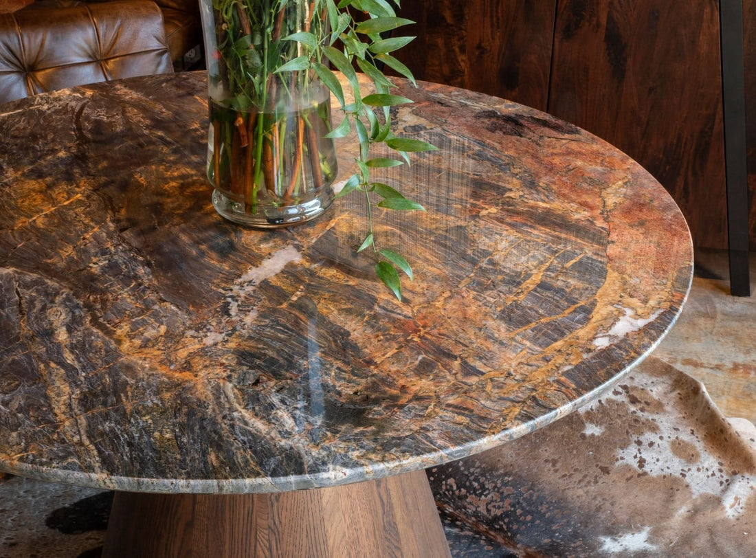 Caldera 48" Lava Marble Dining Table with Dark Oak Base - Home Trends & Design