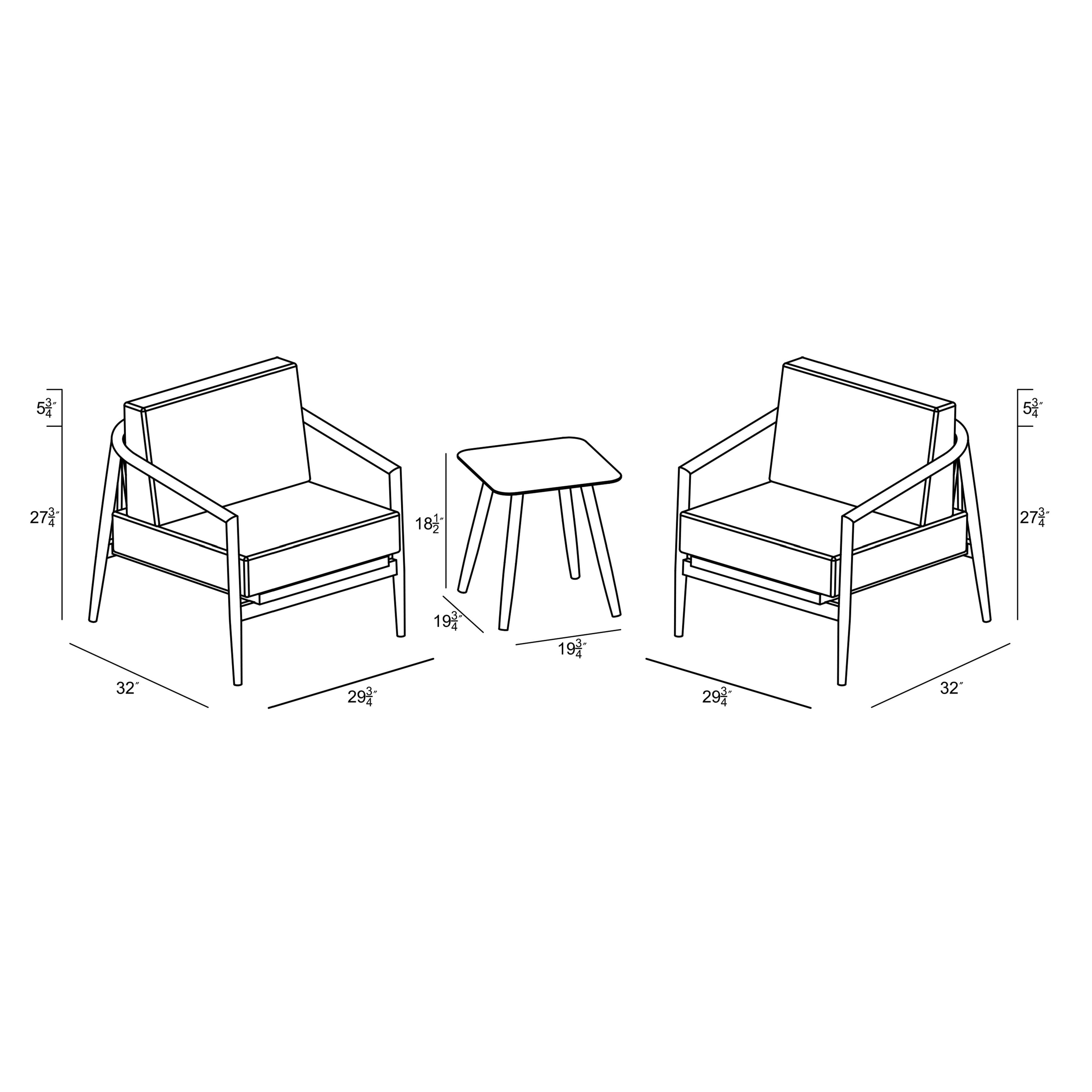 Olio 3 Piece Club Chair Set