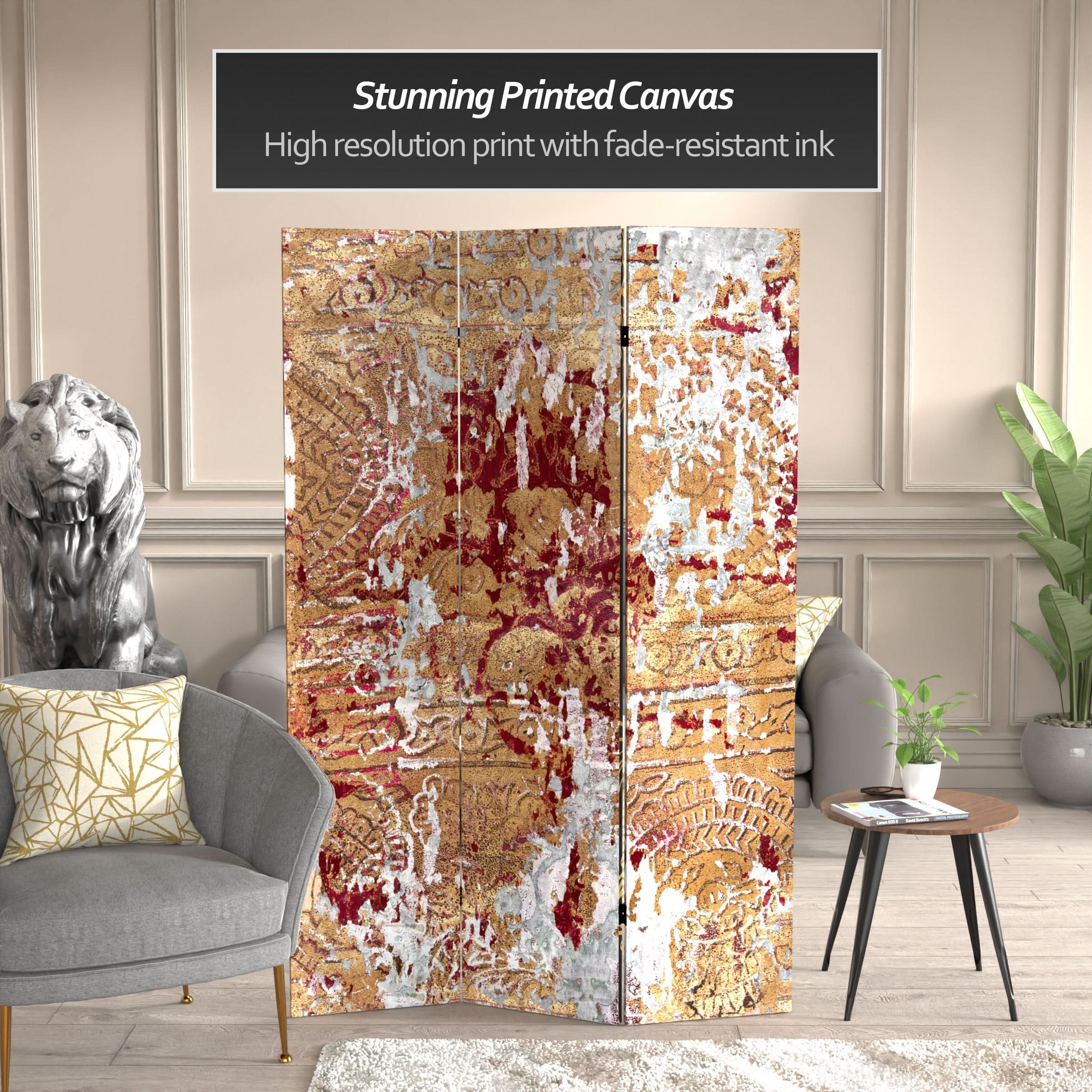 6 ft. Tall Fire and Bronze Canvas Room Divider