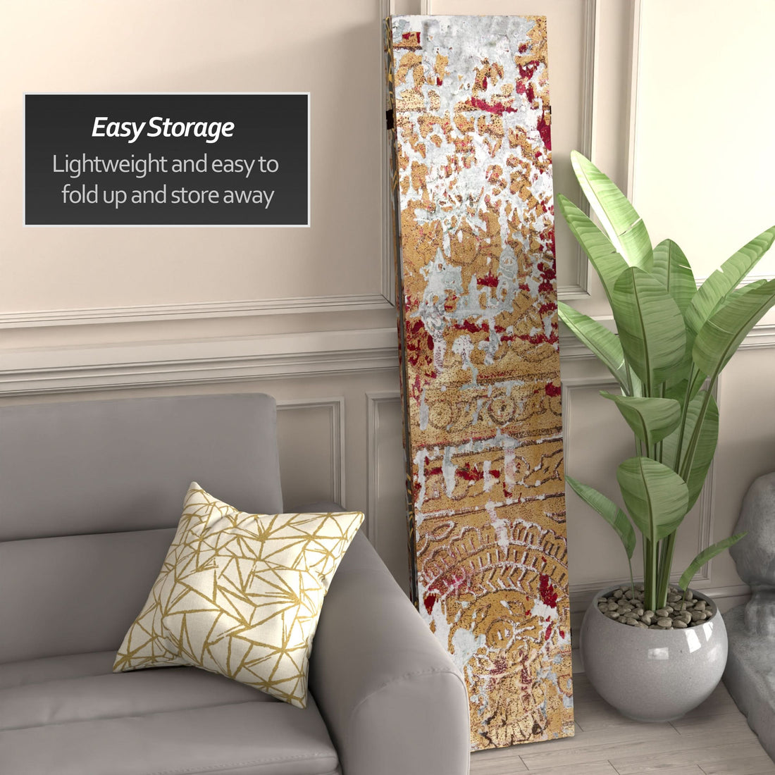 6 ft. Tall Fire and Bronze Canvas Room Divider