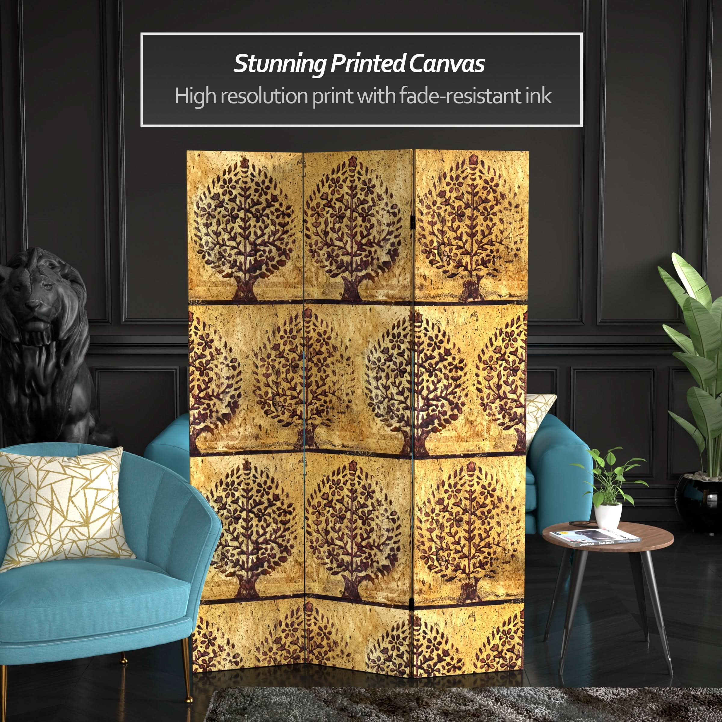 6 ft. Tall Gold Leaf Orchard Canvas Room Divider