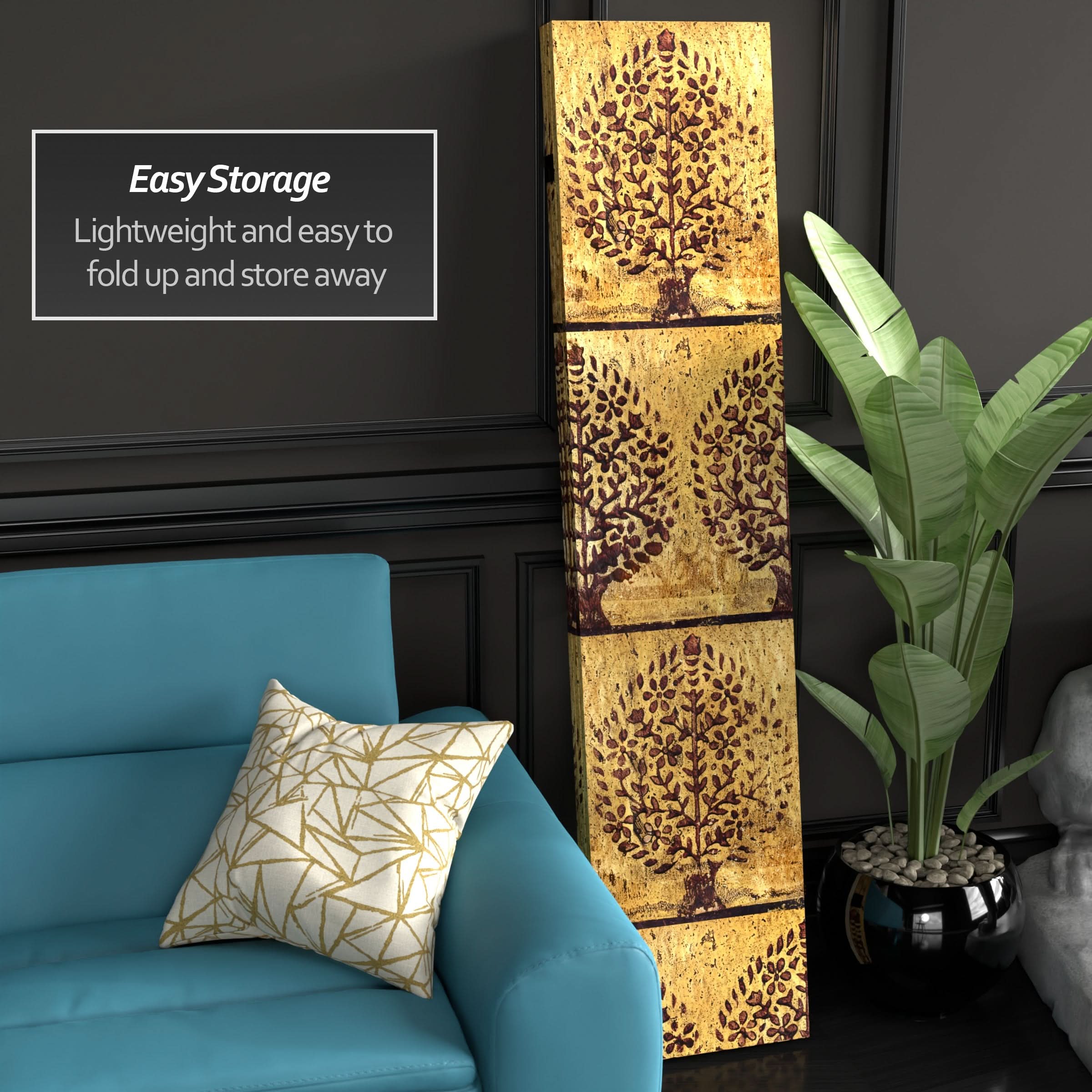 6 ft. Tall Gold Leaf Orchard Canvas Room Divider