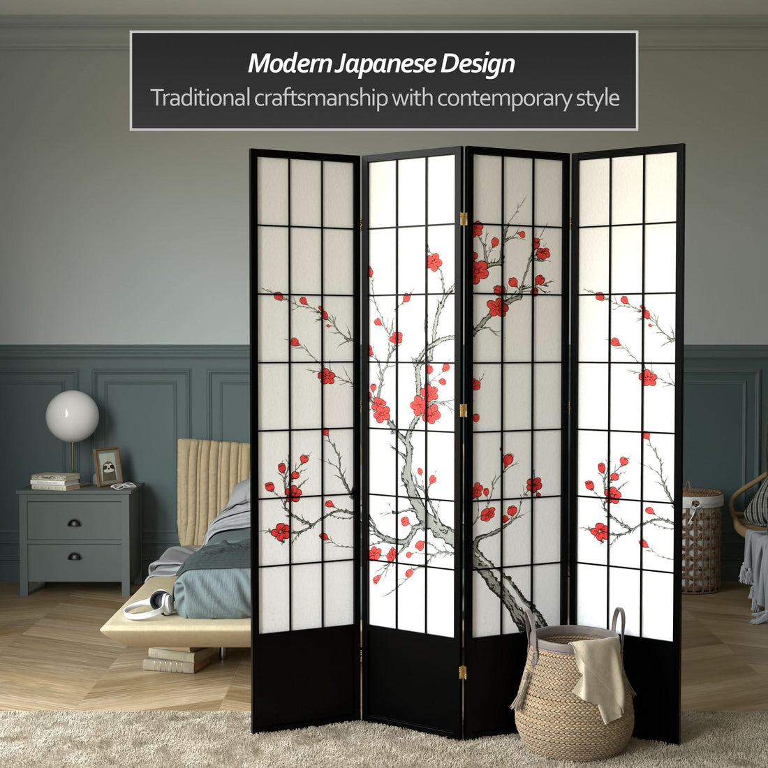 7 ft. Tall Cherry Blossom Shoji Screen