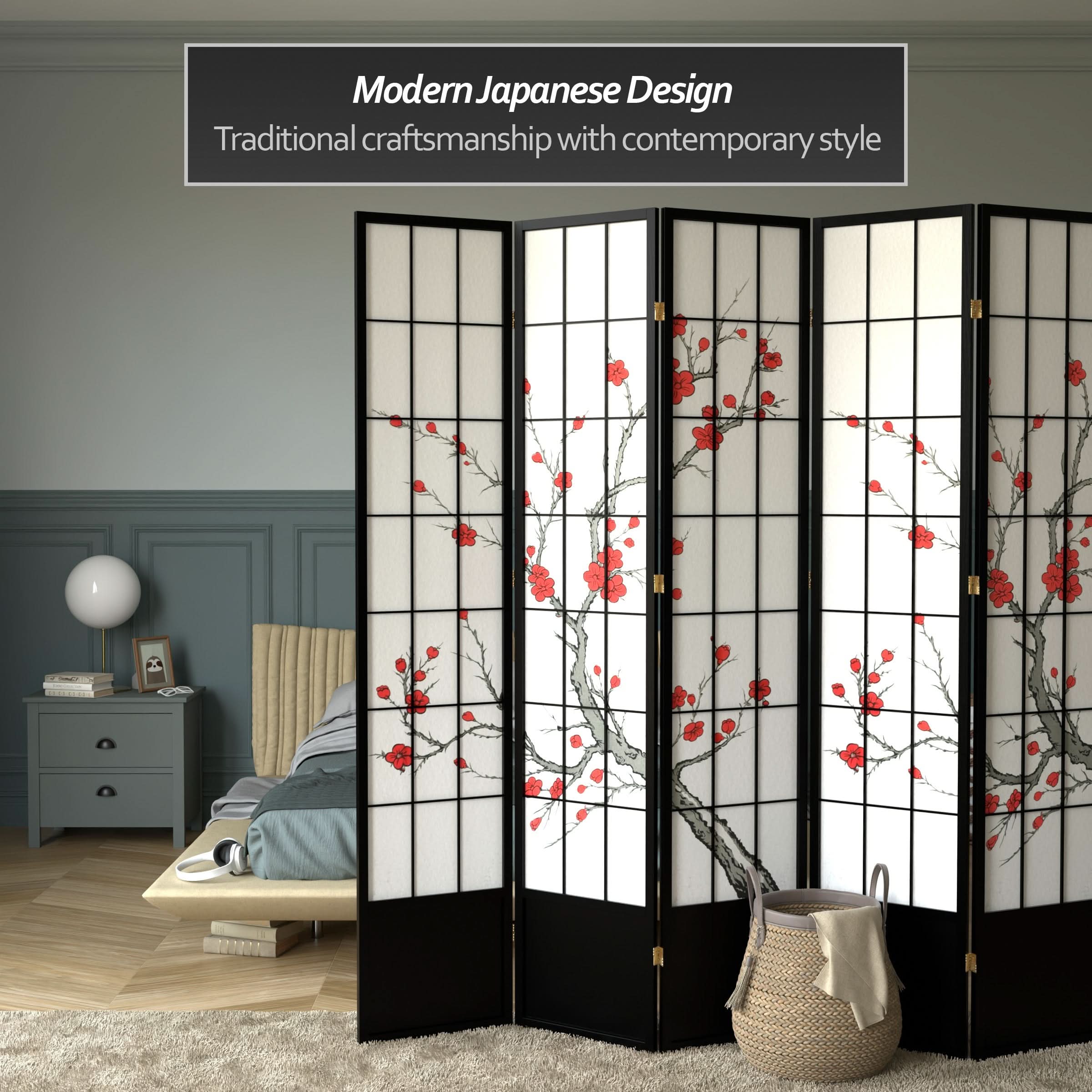 7 ft. Tall Cherry Blossom Shoji Screen